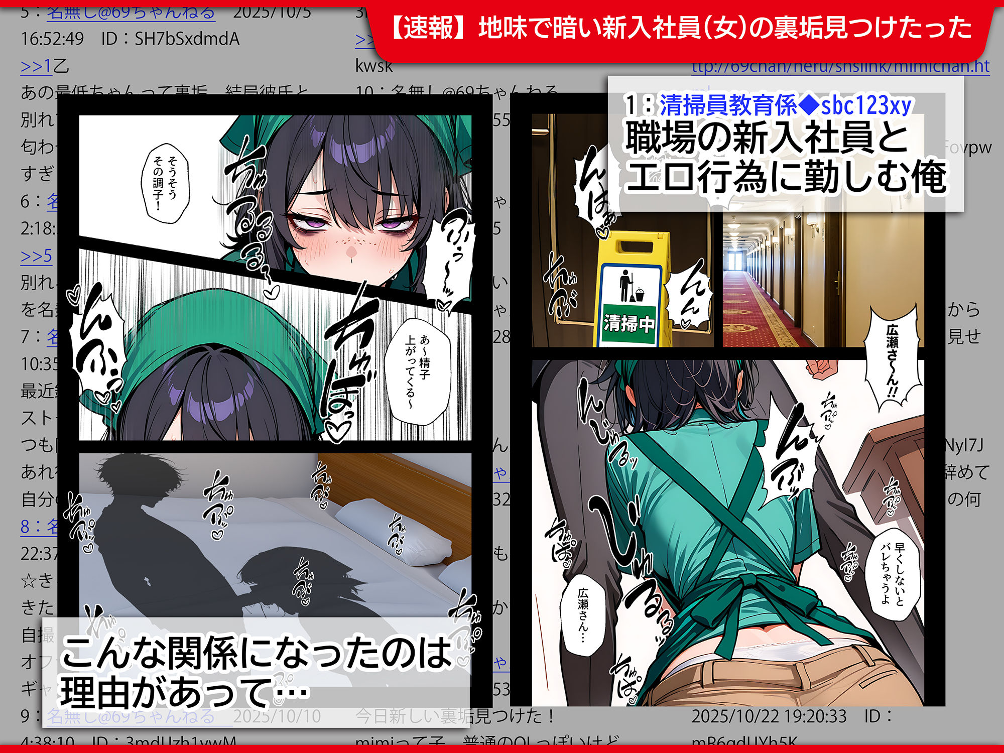 地味でブスだと思ってた新人清掃員の裏垢特定 粘着SEXで彼氏と別れさせた物語 画像001