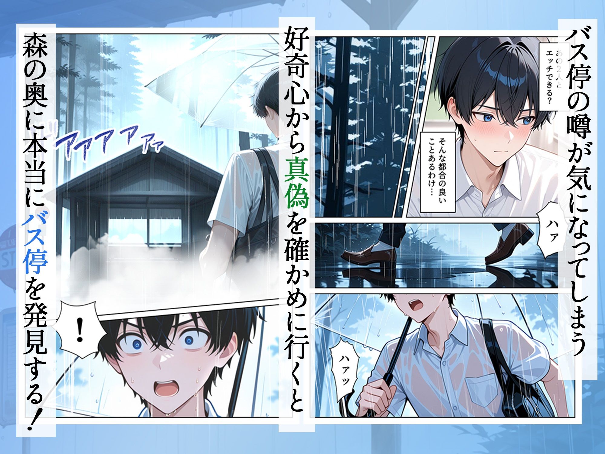 雨宿りのバス停で学園美女と濡れ透けSEXした話 画像003